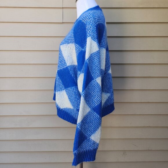 Sandro Plaid Crewneck Sweater Blue White Made in Italy - Picture 7 of 15